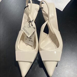Zara White Slingback Heels with Kitten Heel